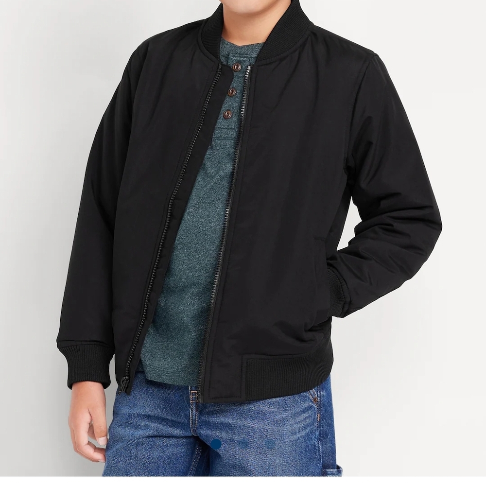 Boys Youth Black Bomber Jacket Size (14-16 XL)
